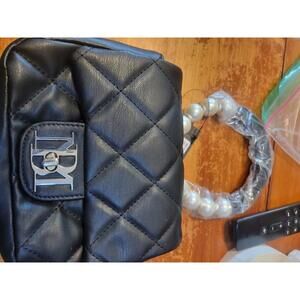 Badgley Mischka Vegan Leather Clutch Bag Pearl Handle Black Purse Crossbody NWT